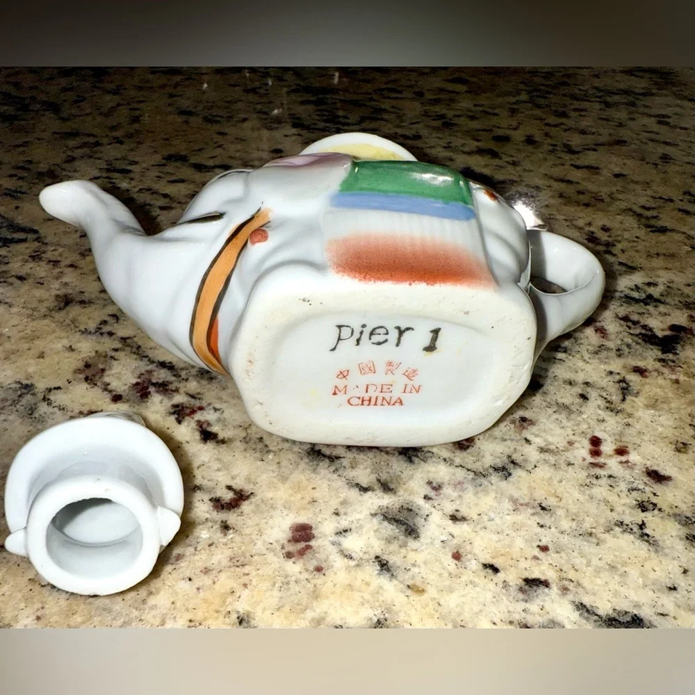 Vintage Pier 1 Imports Hand Painted Ceramic Elephant Teapot!